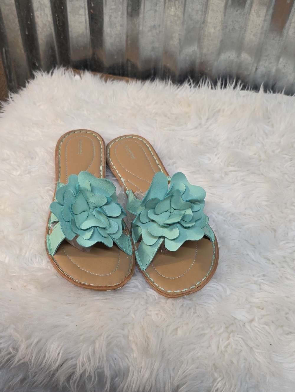 Women's Floral Slide Sandals in Aqua